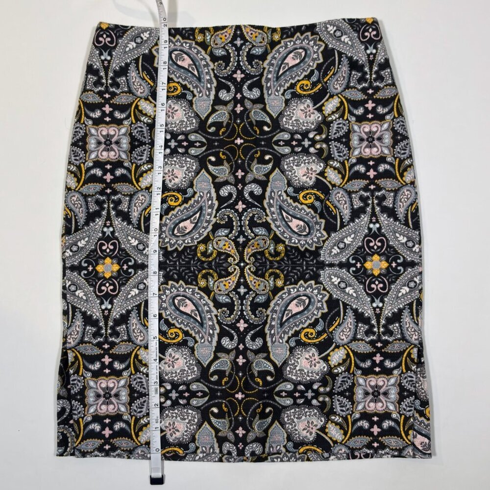Ann Taylor Loft Black Yellow Paisley Print Cotton Pique Pencil Skirt - 2 Petite - Picture 7 of 7